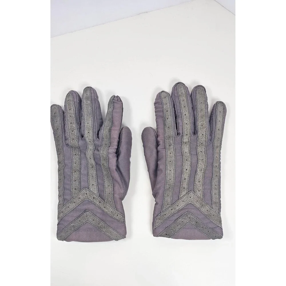 Vintage Isotoner Women's Winter Gloves Gray Leather‎ Grip Insulated Medium
